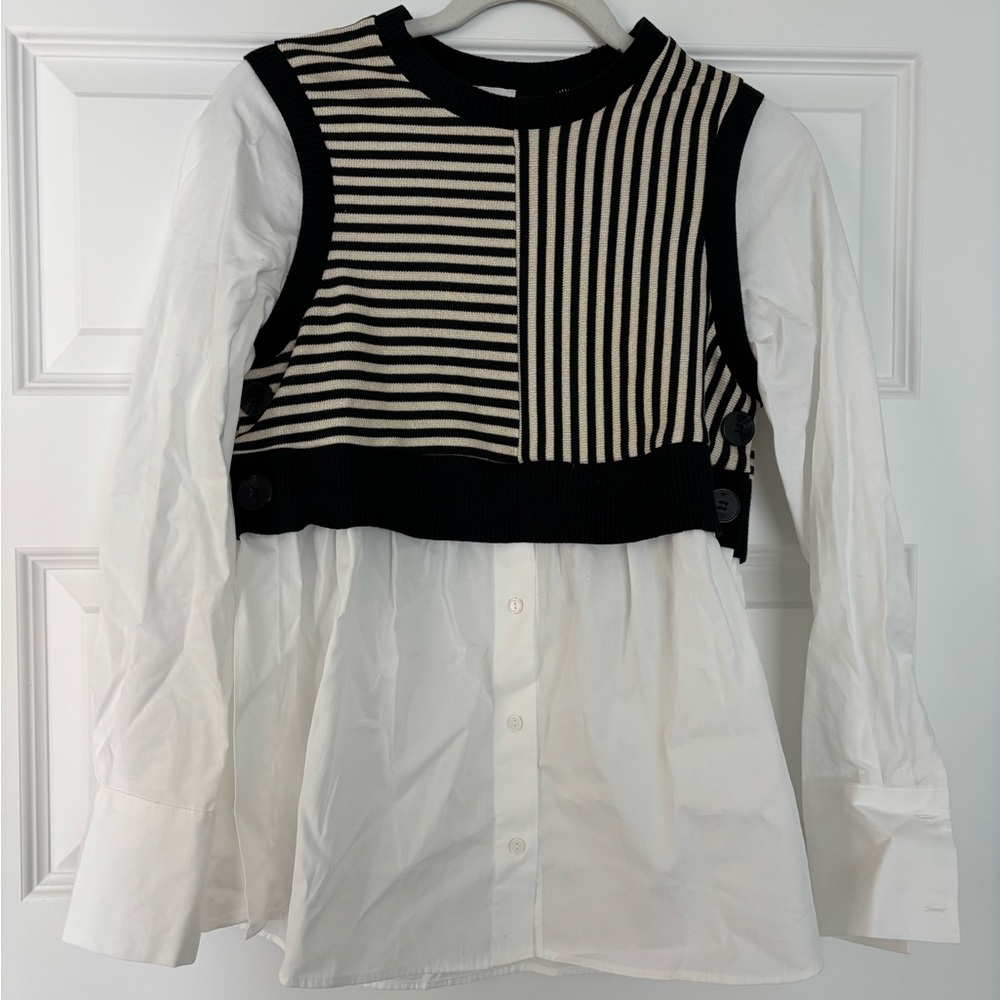 Anthropologie Maeve Long-Sleeve Linen Sweater Vest Top NWT